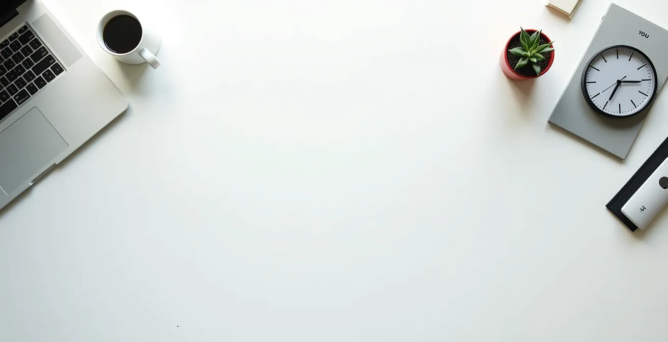 Vue aérienne d'un bureau avec calendrier et outils de planification