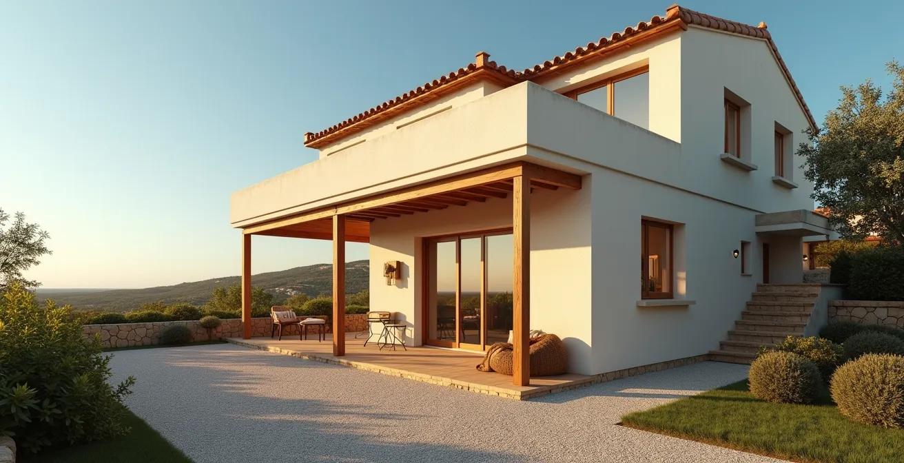 Maison typique méditerranéenne à Perpignan avec lumière naturelle douce et cadre extérieur clair