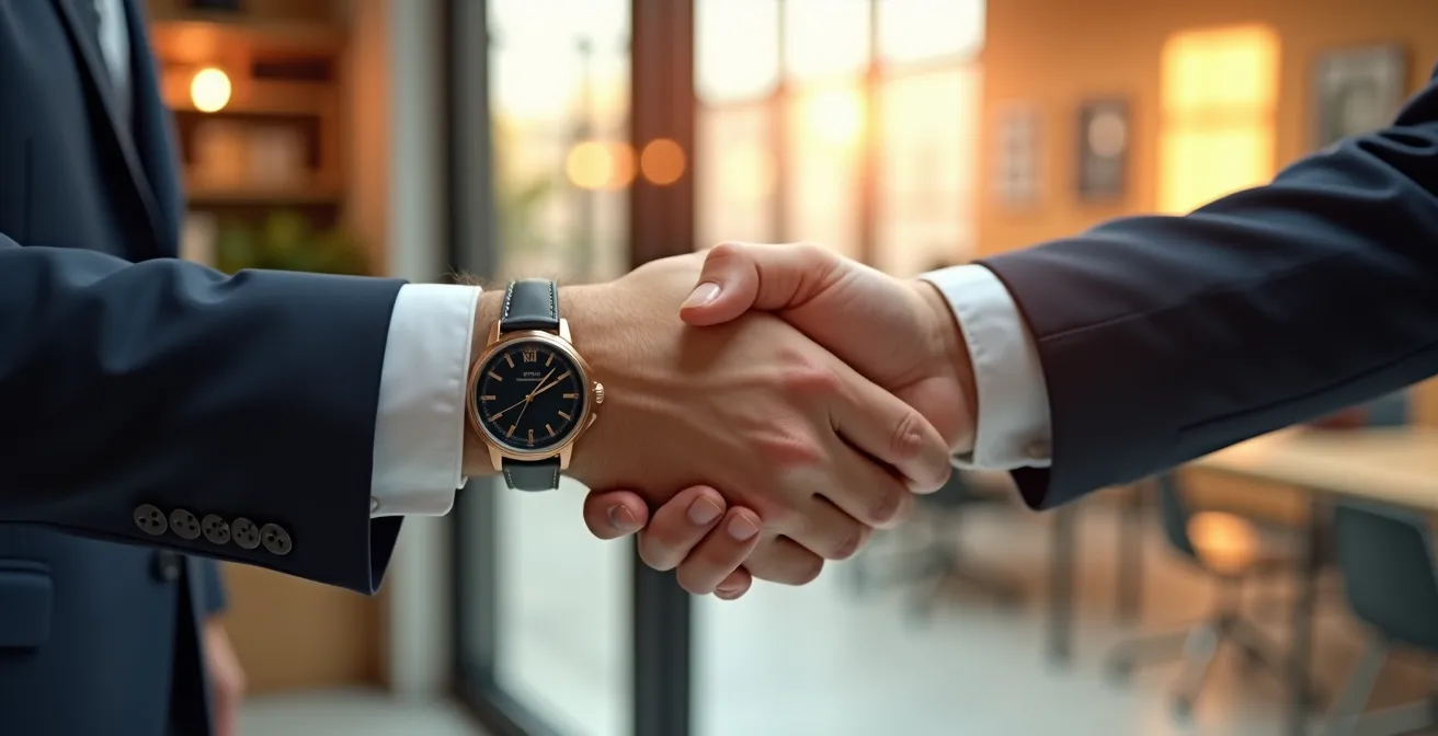 Poignée de main entre professionnels de l'immobilier avignonnais